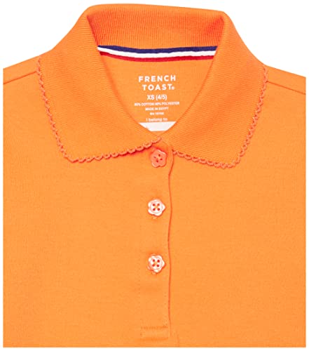 French Toast Girls Short Sleeve Picot Collar School Uniform (Standard And Plus) Polo Shirt, Sun Orange, 4-5 US