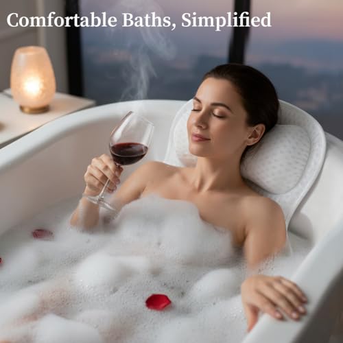 AmazeFan Luxury Bath Pillow with 4D Air Mesh & 6 Suction Cups