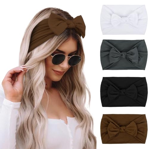 Bow Headbands for Women - 4 Pack Wide Non-Slip Hair Bands