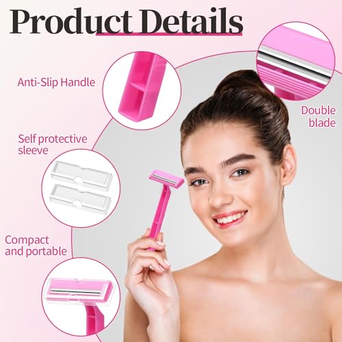 30 Count Women's Disposable Razors, Twin Blade Shaving Razor Pink Stainless Steel Women's Disposable Razors for Men Women Camping Traveling Home