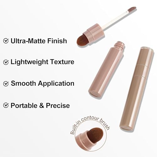 Liquid Contour Stick Set with Brush - Cool Grey & Warm Brown Shades for Face & Nose Sculpting