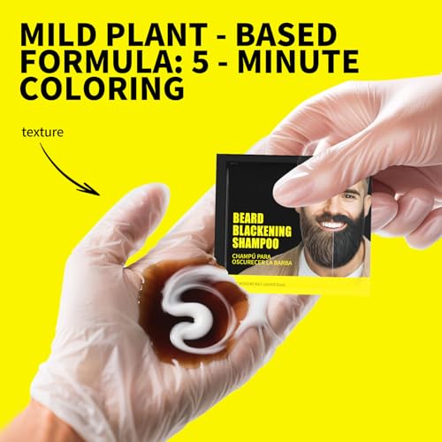 gowwim Beard Dye Shampoo for Men, Natural Plant Extracts Blackening Beard Color Skin-Friendly 10x15ml Travel Packs