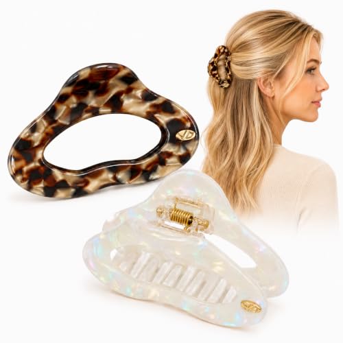 Medium Acetate Hair Claw Clips, 2 Pack Marbled Cloud Tortoiseshell