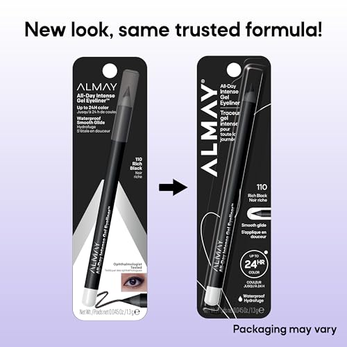 Almay All-Day Eyeliner Pencil, Hypoallergenic, Cruelty-Free, Oil-Free, Fragrance-Free, Ophthalmologist Tested, Long Wearing and Water Resistant (Packaging May Vary), 110 Rich Black, 0.01 oz