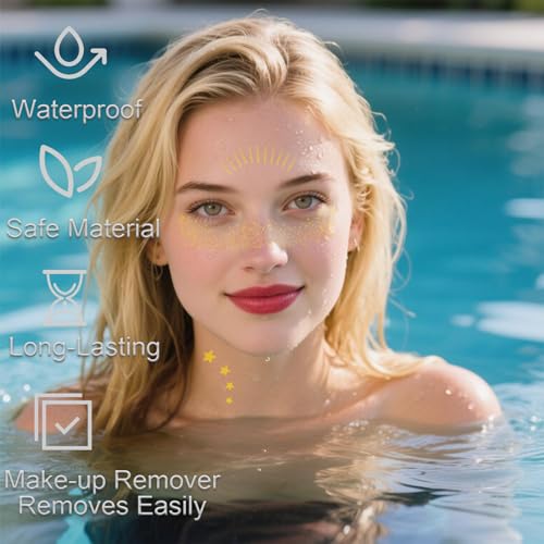 Gold Glitter Face Patches, Waterproof Temporary Tattoo Freckles