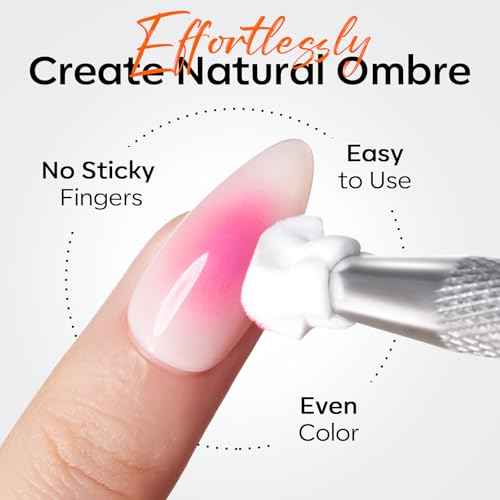 Modelones 150pcs Nail Sponges for Ombre, Nail Art Sponge with Grabbing Pen Reusable Soft Sponges for Gradient Ombre Blush Chrome Design Effects Professional Nail Stuff Supplies DIY