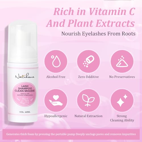 Lash Shampoo Kit 60ml Gentle Cleanser for Extensions & Natural Lashes