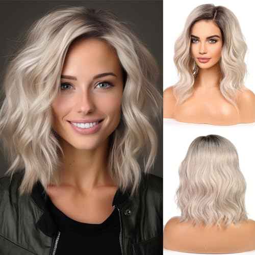starluck Wig Lace Front Wigs for Women Partial Platinum Blonde Curly Shoulder Length Wig Synthetic Lace front Hair for Women Daily Wear