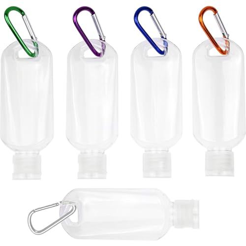 5Pc Travel Sanitizer Bottles 50ml Refillable w/ Keychain