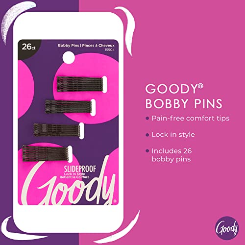 Goody Black Bobby Pins 26 Pack - Comfortable, Slideproof Hair Styling Accessories