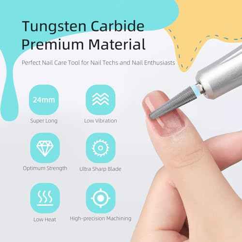 24mm Super Long 5 in 1 Nail Drill Bits, Cross Tapered Carbide Bit, 3/32" Two-way Rotate for Both Hand, Remove Acrylic Nails/Gel, Electric File Tool Drills Manicure Accessories (2XF)