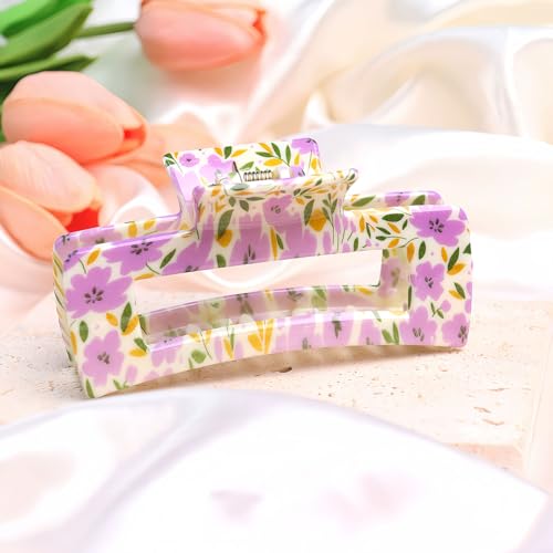 Vsdski Flower Hair Clip French Purple Floral Hair Claw Clips Elegant Spring Summer Hair Accessories for Women Non Slip Acrylic Hairpin for Thick Thin Hair Beach Party Wedding Styling Decor