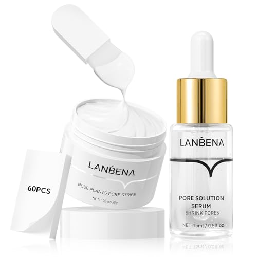 LANBENA 3 in 1 Blackhead Removing Set, Pore Strips+Pore Solution Serum+Removal Strip Paper, Black Head Remover Mask for Face, Pore Minimizer & Reducer for Face, Leaving Your Skin Fresh and Clean