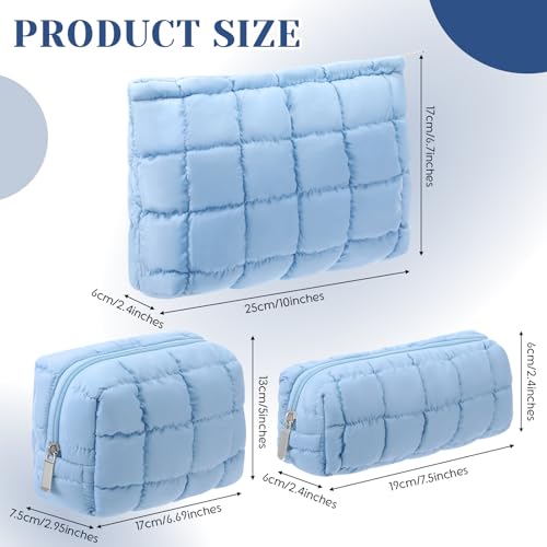 Huhumy Medium Blue Checkered Puffy Makeup Bag Set for Women