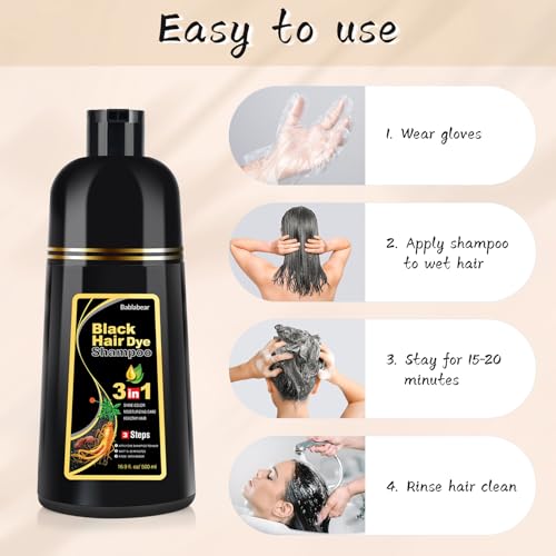 Black Hair Dye Shampoo for Gray Hair Coverage - 500ml