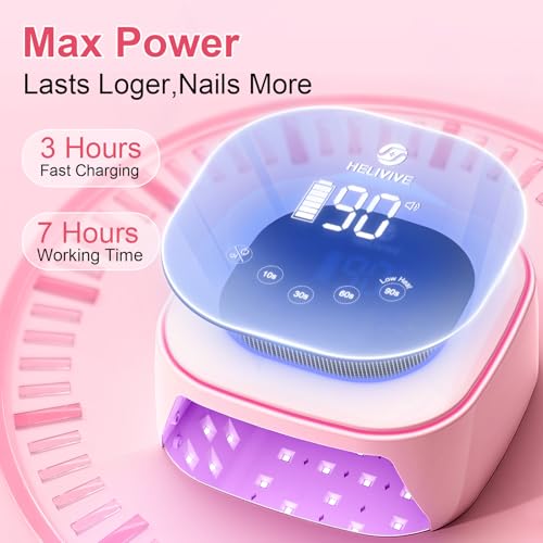 HELIVIVE Pink Cordless UV LED Nail Lamp 80W Rechargeable Gel Dryer