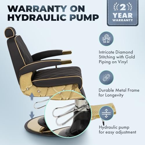 Buy-Rite Zeus Heavy-Duty Barber Chair with Gold Frame & Extra Wide Seat