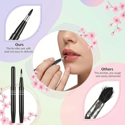 Black Retractable Lip Brush Set - Lipstick, Lip Gloss & Lip Liner Applicator for Women & Girls