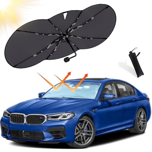 EcoNour Car Windshield Sunshade Umbrella | Foldable Car Windshield Sun Shade Cover | Front Car Window Shade for Maximum UV Rays & Heat Protection | 240T Polyester Umbrella Sunshade | Small (54"x31")