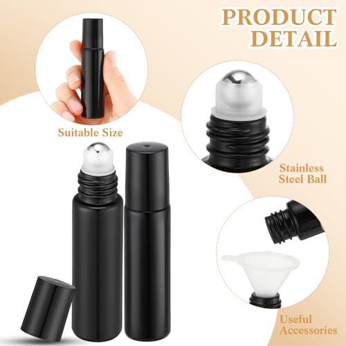 Sumind 150 Pack 10ml Glass Essential Oil Roller Bottles with Black Caps & Funnels