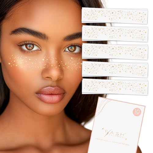 GALACTIC GOLD FACE FRECKLES set of 10 premium festival waterproof temporary metallic gold foil face Flash Tattoos | gold freckles, gold star tattoo, face shimmer, freckles, festival tattoo