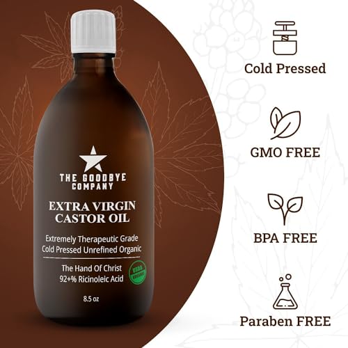 100% Natural Virgin Castor Oil, USDA Certified Organic - For Skin, Hair Growth and Eyelashes (250 mL)