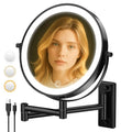Wall Mounted Makeup Mirror with Lights, 8" Bathroom Vanity Magnifying Mirror Wall Mount with 1X/10X Magnification and Extendable Arm,Black
