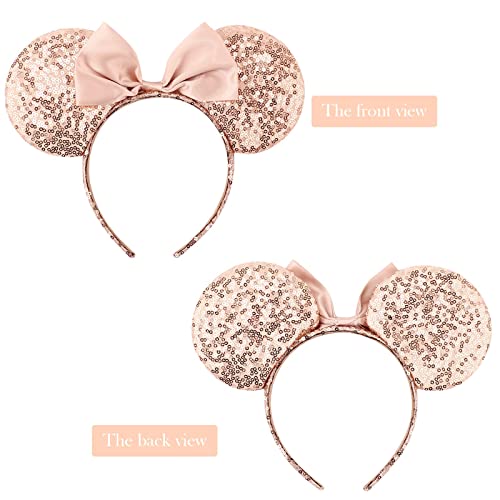 DRESHOW Mouse Ears Headband with Sequin Bow – 2-Pack