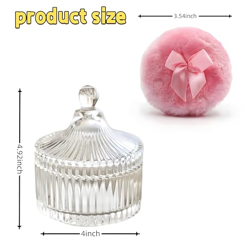 Powder Puff Set with Glass Container - Soft Velour Face & Body