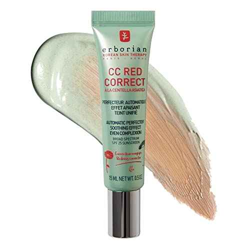 Erborian CC Red Color Correcting SPF 25 Green Pigment Cream, Neutralizes Redness, Calms Skin, Lightweight, Tone?Perfecting Primer, Korean Skincare