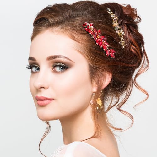 Red Crystal Hair Comb for Thick Hair - Rhinestone Headpiece
