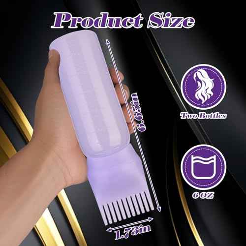 Hair Oil Applicator - 2 Pack 6 Ounce Root Comb Applicator Bottle, Squeeze Hair Oil Bottle with Comb for Scalp, Dye, Braids (Purple)