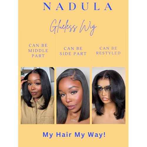 Nadula Yaki Straight Bob Drawstring Wig Human Hair Glueless Pre Cut 7x5 HD Bye Bye Knots Lace Front Wig Pre Plucked Invisible Knots Ready to Wear Short Light Yaki Bob Wigs 150% Density 14inch