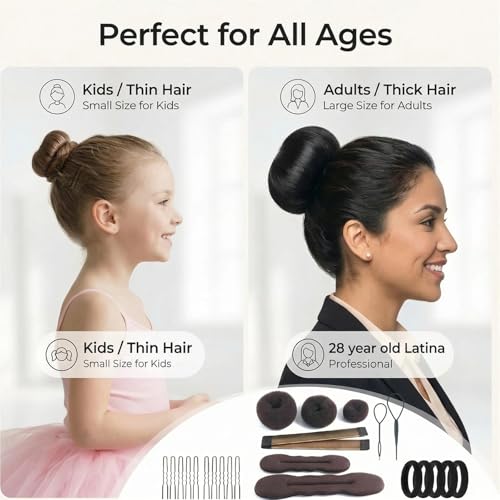 Hair Bun Maker Set with 3 Donut Shapers, Foam, Twist Clip & Pins