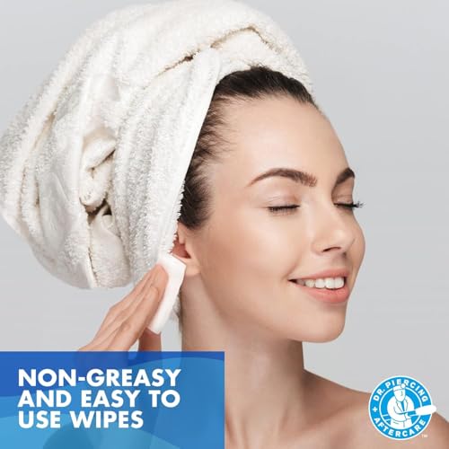 Saline Aftercare Wipes for Piercings - 50 Count Ear & Body Cleanser