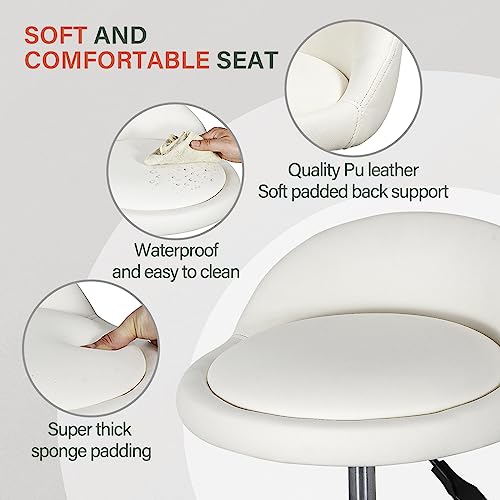 Nova Adjustable Rolling Salon Stool with Wheels - White