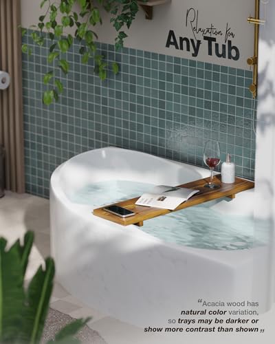 Acacia Wood Bathtub Caddy Tray - Large 34.6x9 Inch Bathroom Organizer