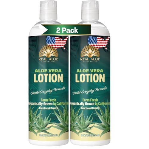 Real Aloe Aloe Vera Lotion (16 fl oz, 2 Pack) | Organic Aloe for Face, Body & Hands | Lightweight, Fast-Absorbing Moisturizer | Non-Greasy Hydration for Dry & Sensitive Skin | Made in USA