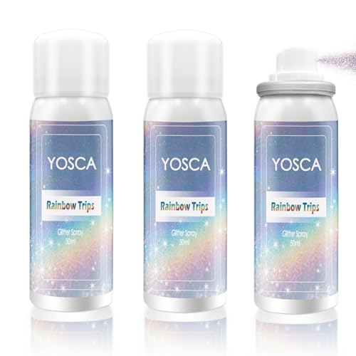 Yosca Body Glitter Spray, 3Pcs Holographic Silver Travel Shiny Glitter Spray for Body Hair Clothes Pride Accessories, Long-Lasting Shimmer Powder Hairspray for Festival Concert Party Rave Accessories