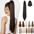 Cephermer 18-20 Inch Curly Straight Ponytail Extension Claw Clip Dark Brown - Natural Look, Synthetic Hair for Women