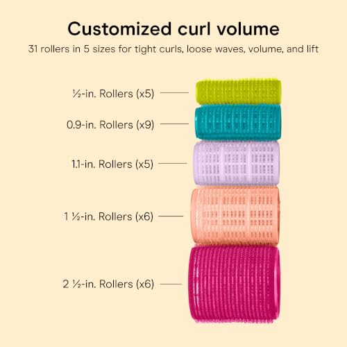 Conair Self-Grip Hair Rollers - 31 Pack Heatless Curlers Set with Case
