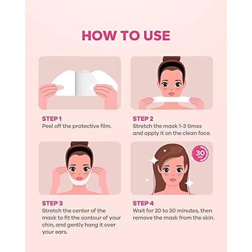FairyFace V Line Shaping Face Masks (5 Count), Double Chin Reducer, Lifting Hydrogel Collagen Mask with Aloe Vera and Seaweed, Anti-Aging and Anti-Wrinkle