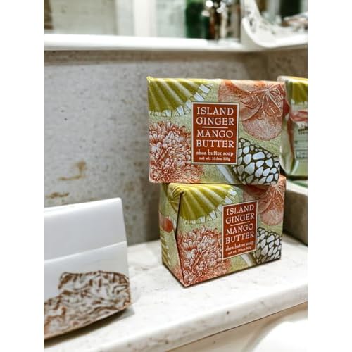Greenwich Bay Trading Co. Island Ginger and Mango Butter Soap - 10.5 oz Triple Milled Luxury Bars, Set of 2