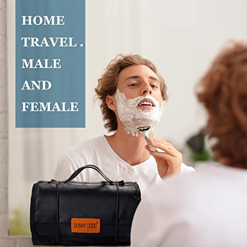 BONNY DODO Toiletry Travel Bag Can Hanging Large Roll-Up Makeup Organizer Bag with 3 Detachable Transparent Mesh Folding Cosmetic Travel Bags for Women & Men Black Toiletries Organizer Bag