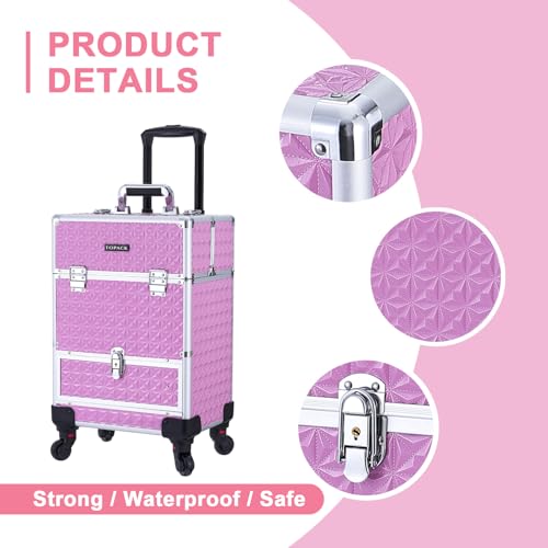 TOPACK Rolling Makeup Train Case with 360° Wheels & Drawers