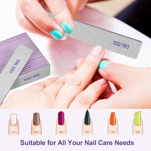 12 Pcs Nail Files Set - 100/180 Grit Double-Sided Emery Boards Square
