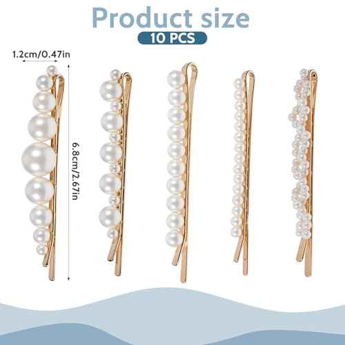 Pearl Hair Clips, 10Pcs French Pearl Hair Pins Elegant Bobby Pins Sweet Bride Headwear Decorative Hair Barrettes Hair Accessories for Wedding Birthday Prom Party Christmas Women Girls