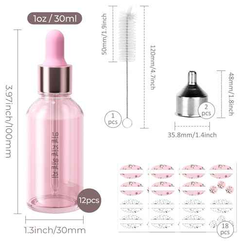 CycleMore 12 Pack (30 ml) 1 oz Pink Glass Boston Bottles with Glass Scale Eye Droppers, Glass Cosmetic Droppers for Beauty, Essential Oils, Makeup & More Liquids Ideal for Mom or Friends