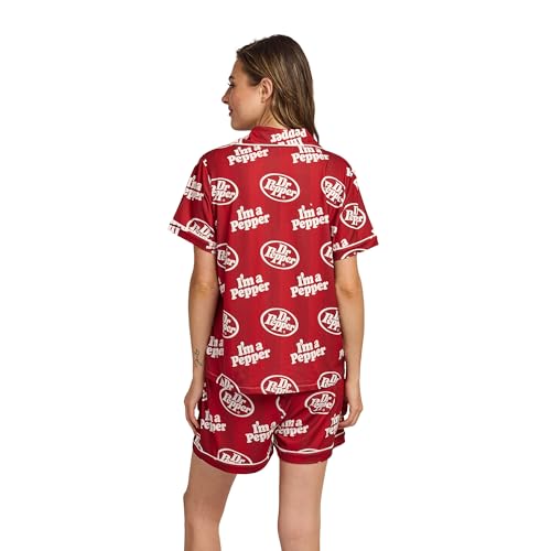 Dr. Pepper Women's Pajama Set - Button-Up Shirt & Shorts