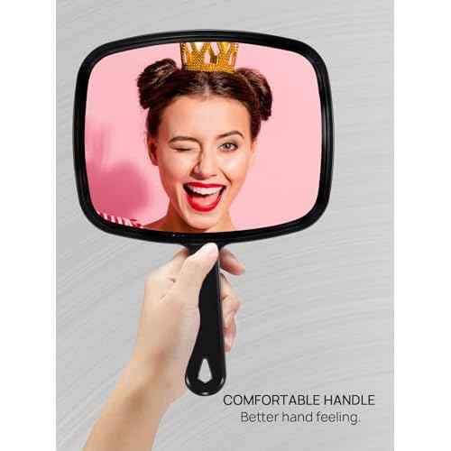 OMIRO 10.3" L x 7.4" W Hand Mirror, All Black Handheld Mirror with Handle